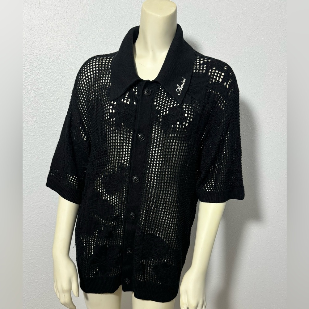 EUC Amiri Floral Mesh Crochet Button Down Top